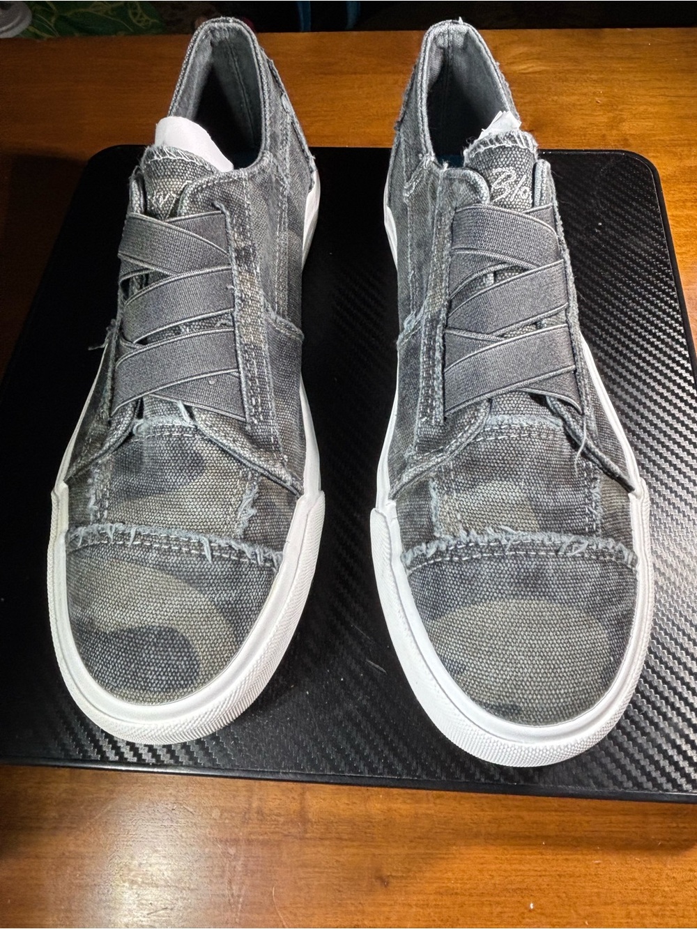 Blowfish Grey Canvas Slip-On Sneakers with Elastic Straps, Size 10
